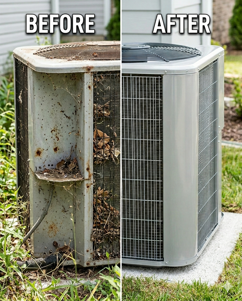 HVAC services being performed by tech